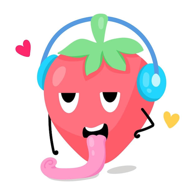 Cute strawberry flat sticker icon