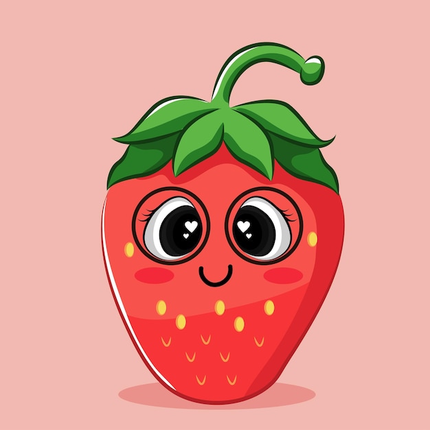 Cute Strawberry fruit character with eyeglass Fruit character icon concept