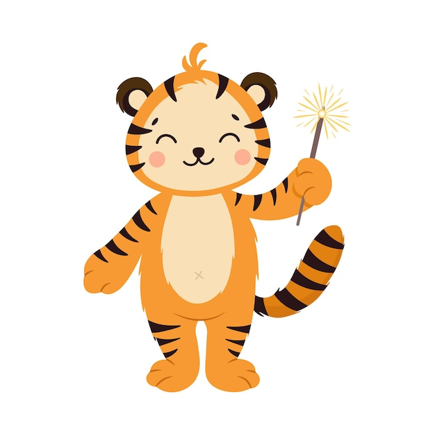 Cute striped orange tiger The year of the Tiger Happy New Year 2022 Chinese New Year Vector