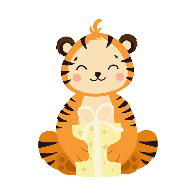 Cute striped orange tiger The year of the Tiger Happy New Year 2022 Chinese New Year Vector