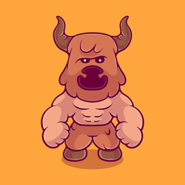 Cute strong minotaur illustration suitable for mascot sticker and t-shirt design