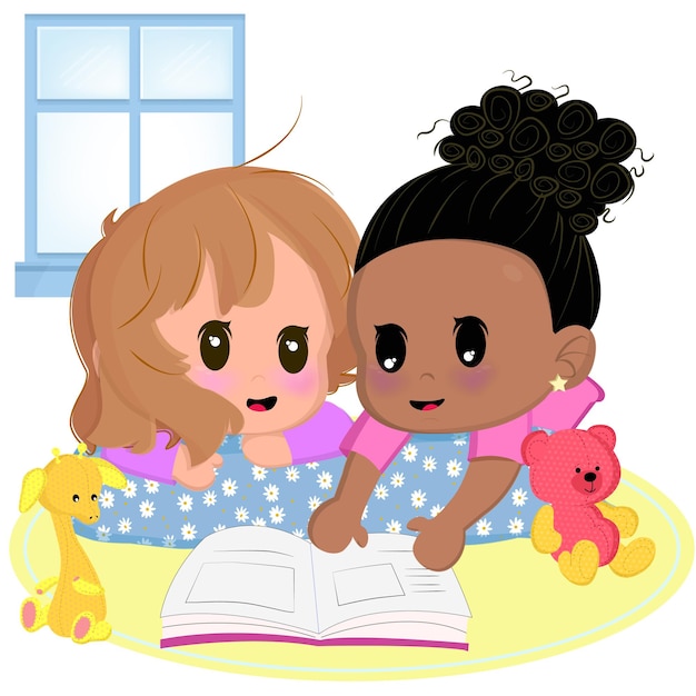 Cute students reading a book