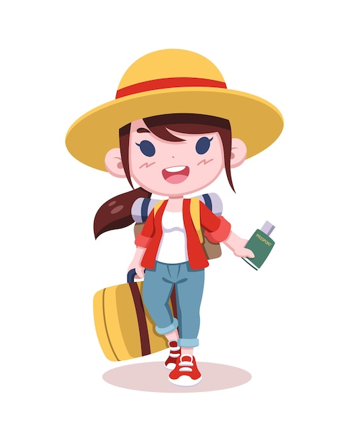 Cute style female tourist cartoon illustration