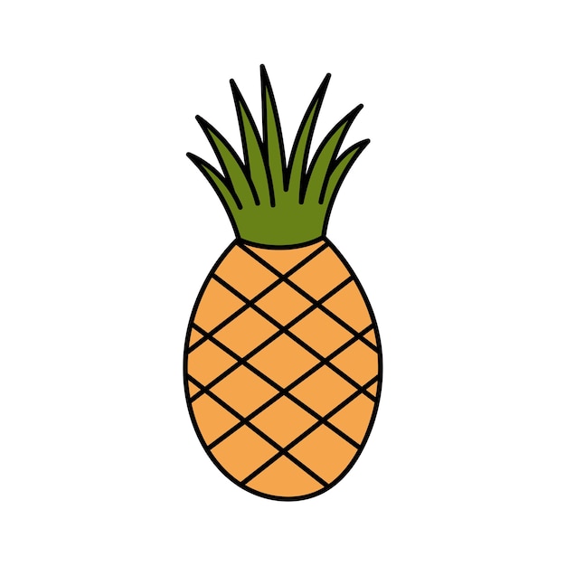 Cute stylized pineapple in doodle style Tropical fruit Simple illustration on white background