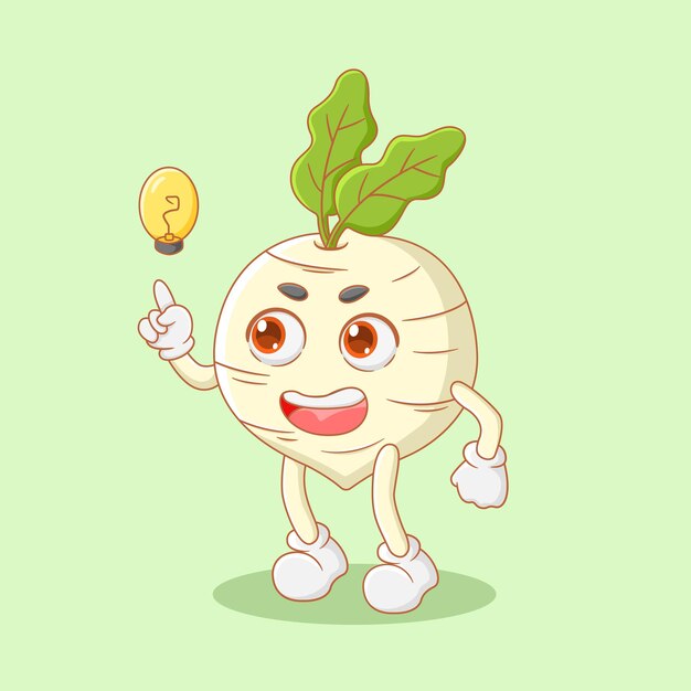 Vector cute stylized white radish has idea illustration