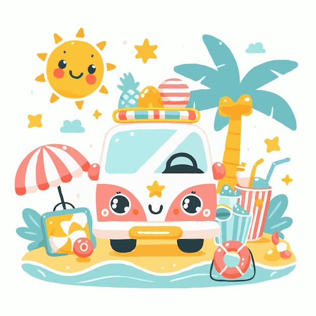 cute summer car vector on white background