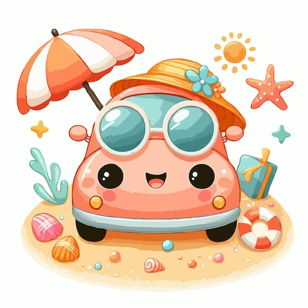 cute summer car vector on white background