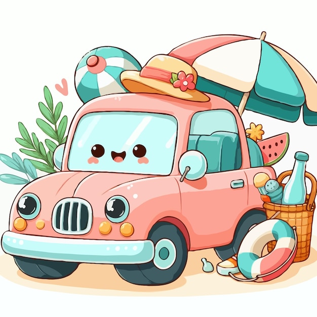 cute summer car vector on white background