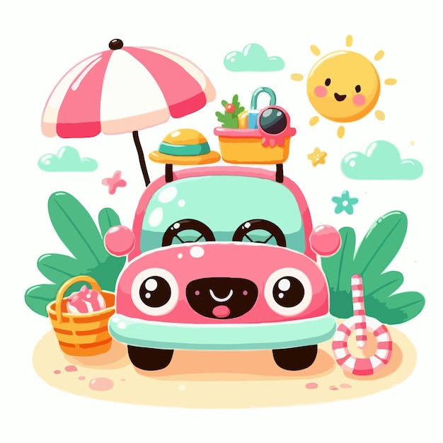 cute summer car vector on white background