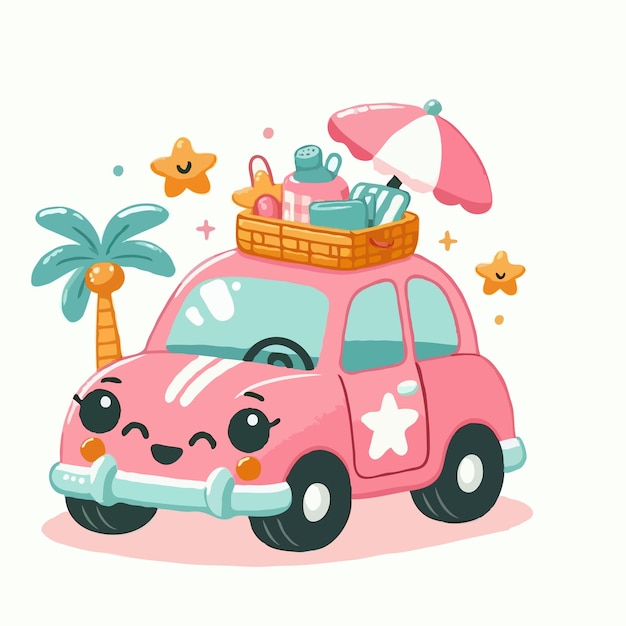 cute summer car vector on white background