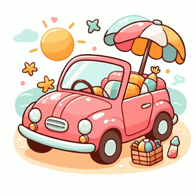 cute summer car vector on white background