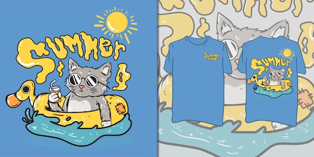 cute summer cat for t-shirt