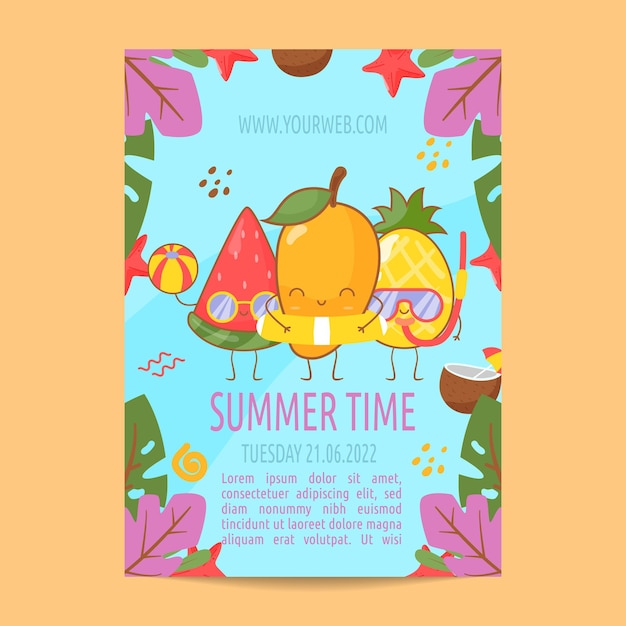 Cute summer fruit poster template