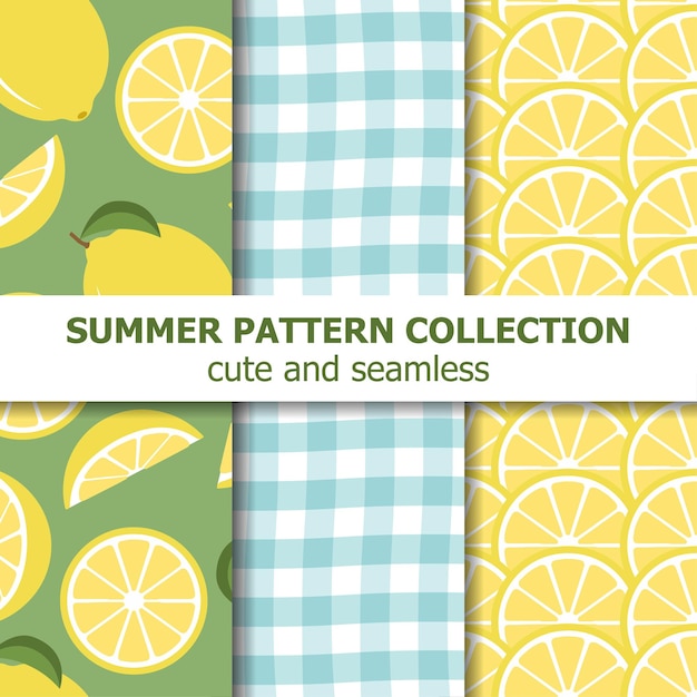 Cute summer pattern collection. Lemon theme.  