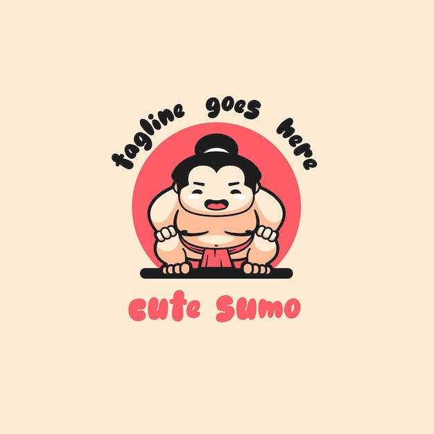 Vector cute sumo character logo editable text