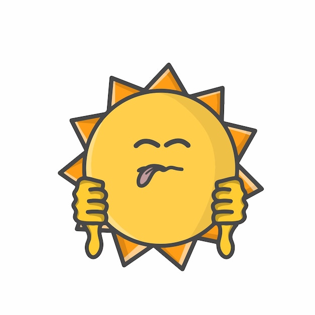 Cute Sun Character Flat Cartoon Emoticon Vector Template Design Illustration