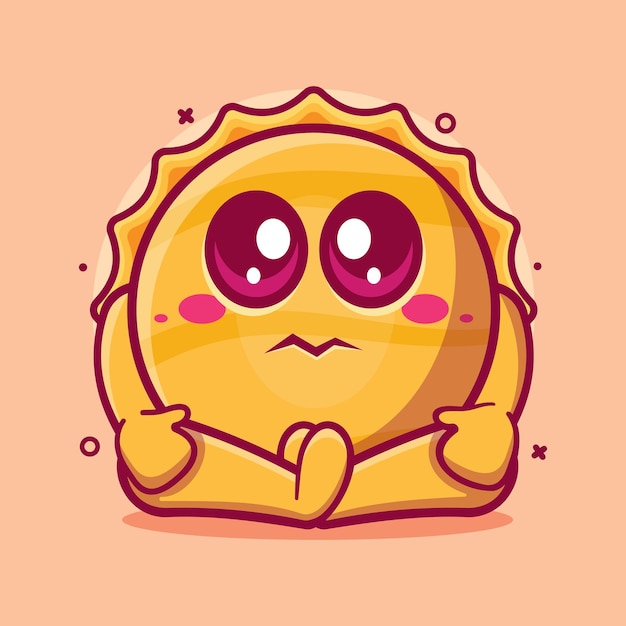 cute sun character mascot with sad expression isolated cartoon in flat style design