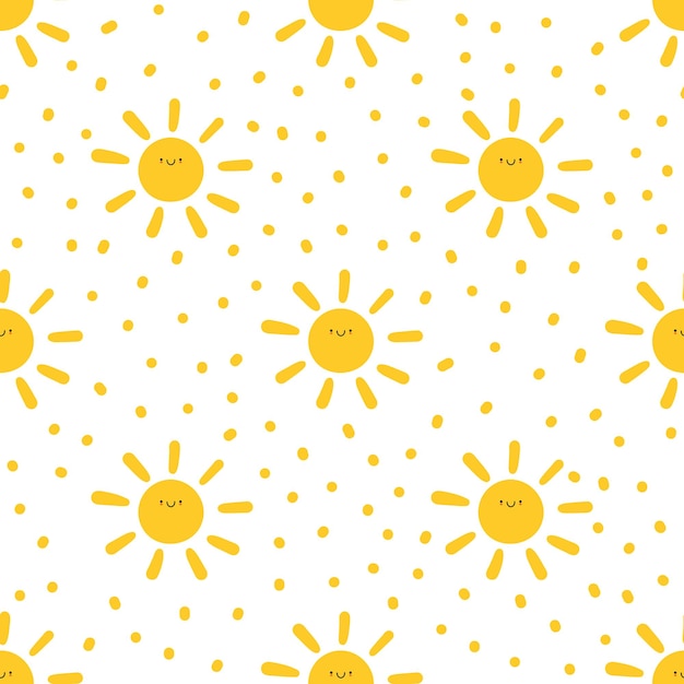 Cute sun character seamless pattern vector illustration