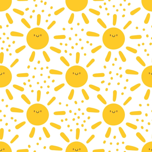 Cute sun character seamless pattern vector illustration