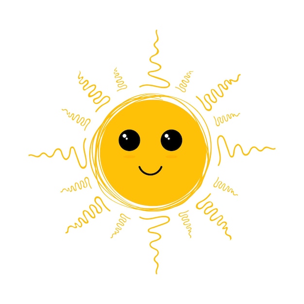 Vector cute sun flat vector illustrations set yellow childish sunny emoticons collection