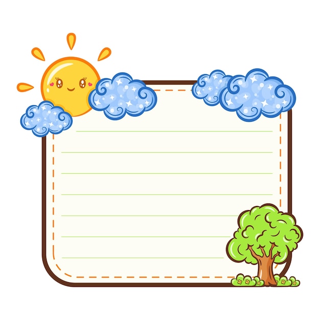 cute sun frame with clouds note letter with pastel coloring for writing