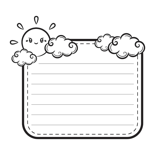 cute sun frame with clouds note letter for writing sketch for coloring