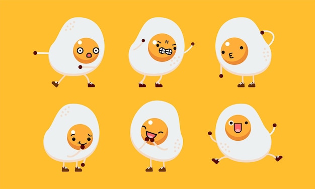 cute sunny side character mascot illustration with different pose and facial expression