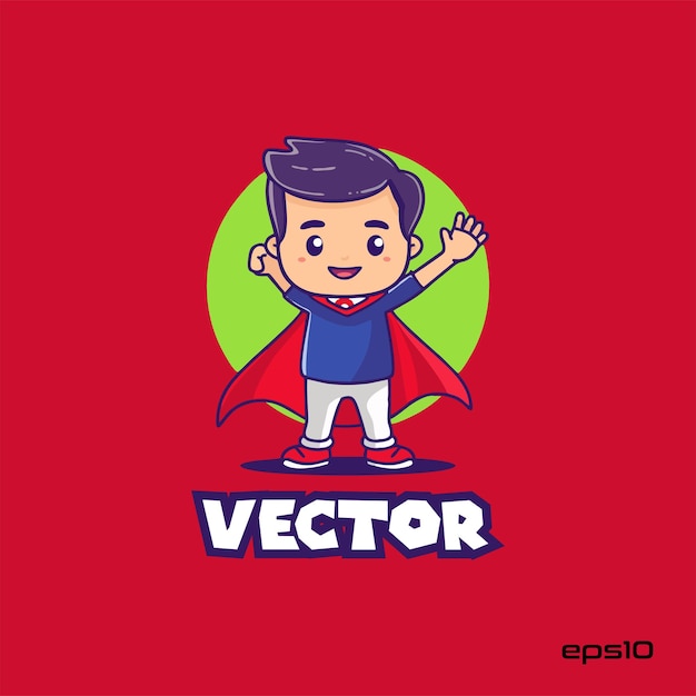 Cute super hero logo vector mascot character cartoon illustration eps10