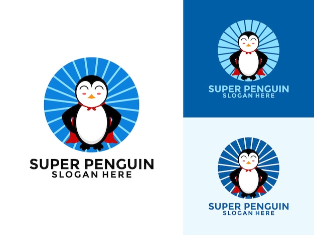 Vector cute super penguin logo cartoon vector icon illustration penguin logo vector template