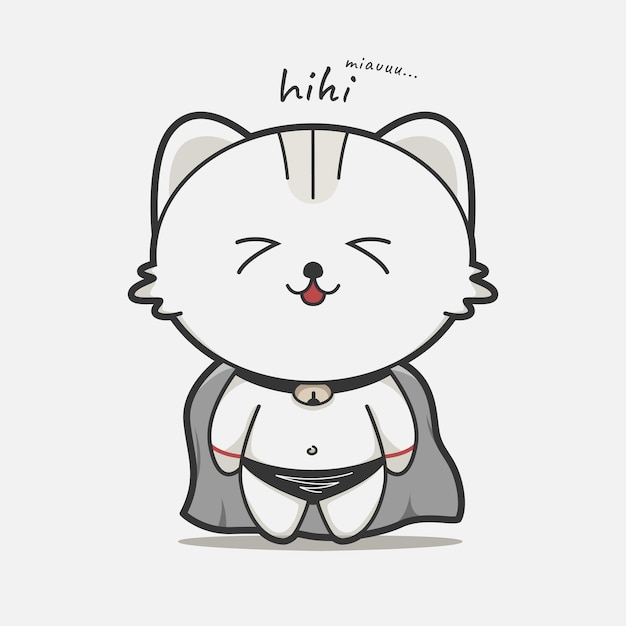 Cute superhero cat smiling and chuckle art illustration