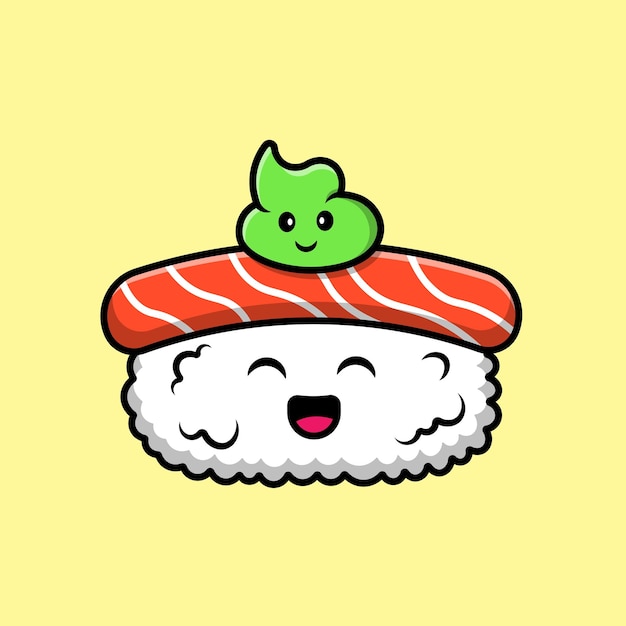 Cute Sushi And Wasabi Cartoon Vector Icons Illustration