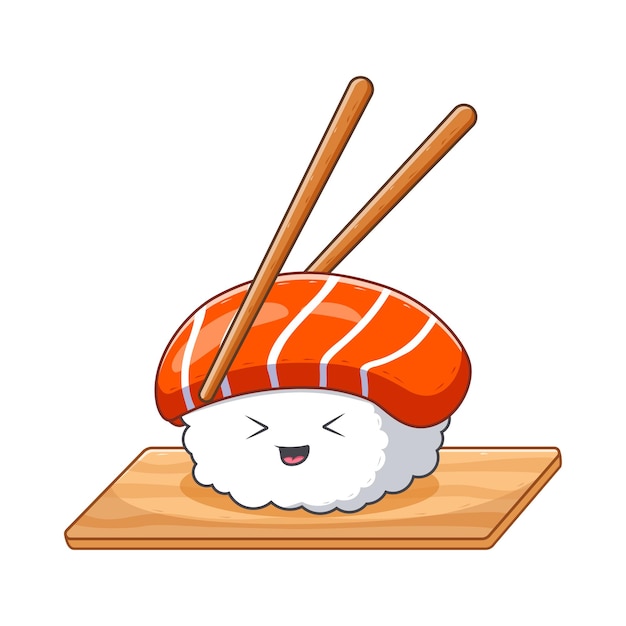 Cute Sushi With Chopstick Cartoon. Food Icon Concept