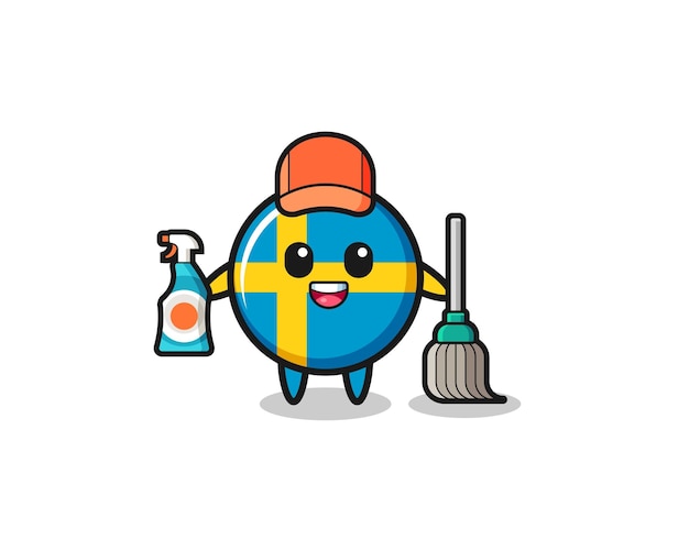 Cute sweden flag character as cleaning services mascot  cute design