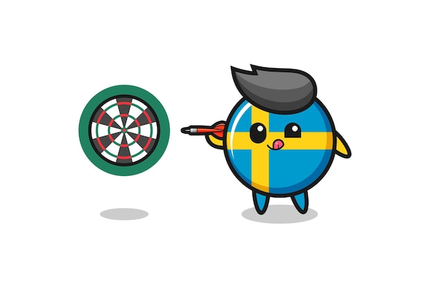 Cute sweden flag is playing dart , cute design