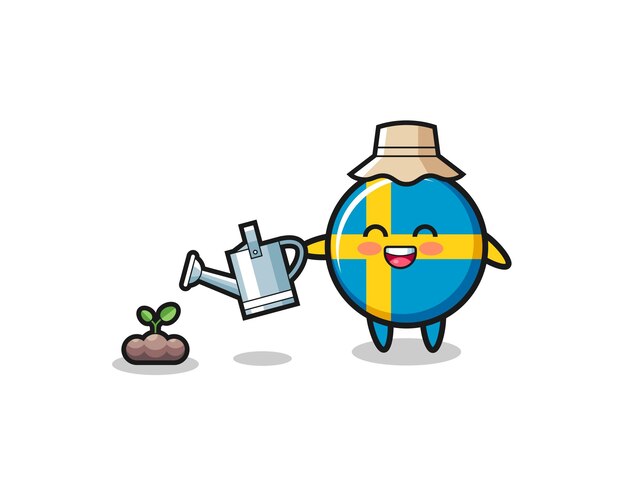 Cute sweden flag is watering plant seeds cute design