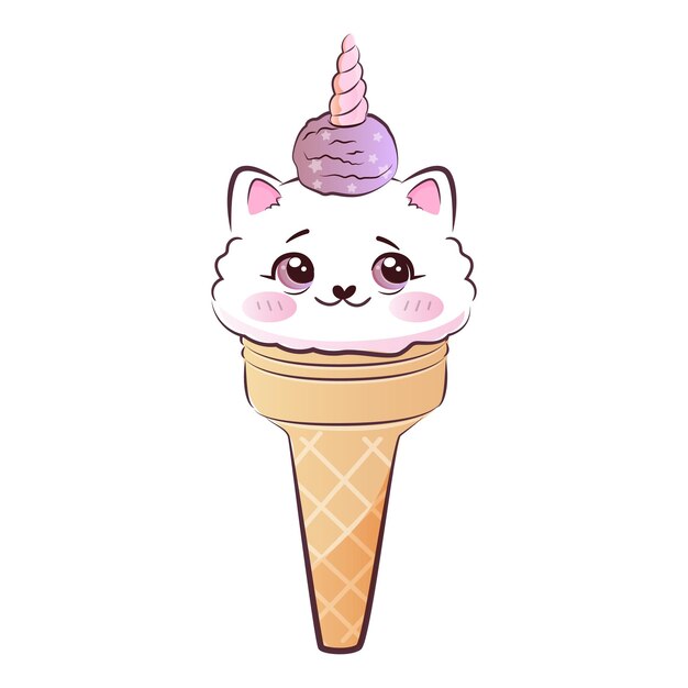 Cute sweet kitty cat in ice crem. Vector stock illustration.