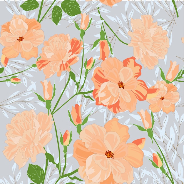 Cute sweet orange pink wild floral flower seamless pattern