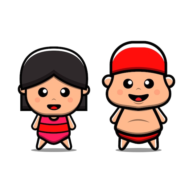 Cute Swimming boy and girl Vector Icon Illustration. Isolated. Cartoon Style Suitable for Sticker, Web Landing Page, Banner, Flyer, Mascots, poster.