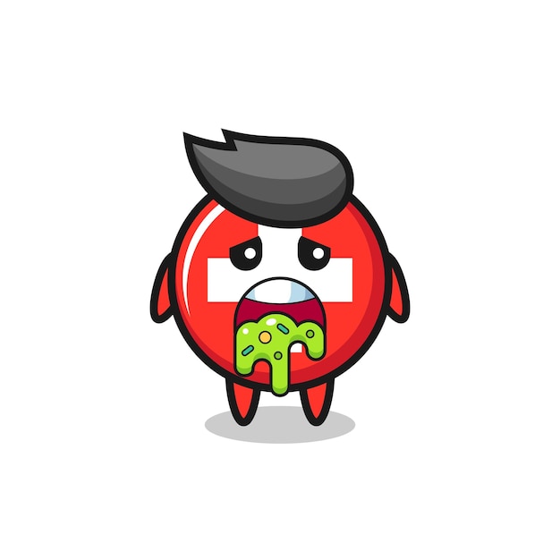 The cute switzerland flag badge character with puke