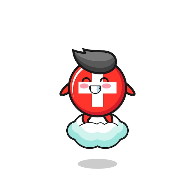 Cute switzerland illustration riding a floating cloud cute design