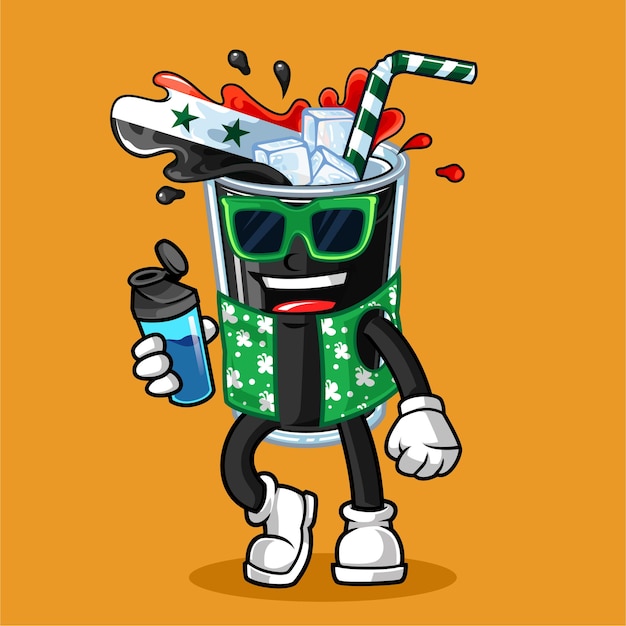 Cute Syria drink flag bring water bottle vector mascot illustration