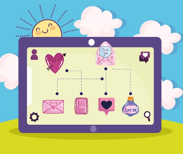 Cute tablet love icons