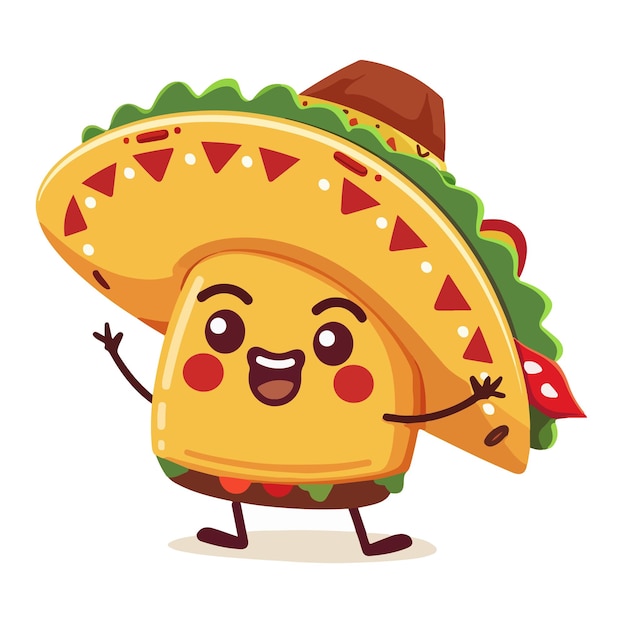 Cute Taco Cute Character Standing and Smiling using Mexican hat