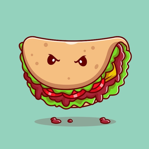 Cute Taco Monster Cartoon Vector Icon Illustration Food Holiday Icon Concept Isolated Premium Flat