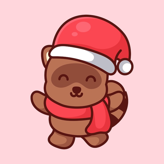 Cute tanuki wearing christmas hat