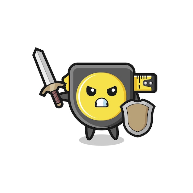 Cute tape measure soldier fighting with sword and shield