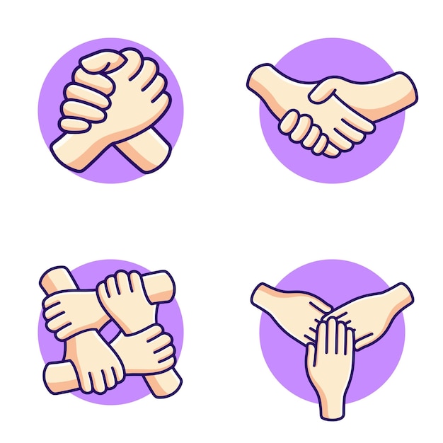 cute teamwork icons with hand concept set of cartoon illustration