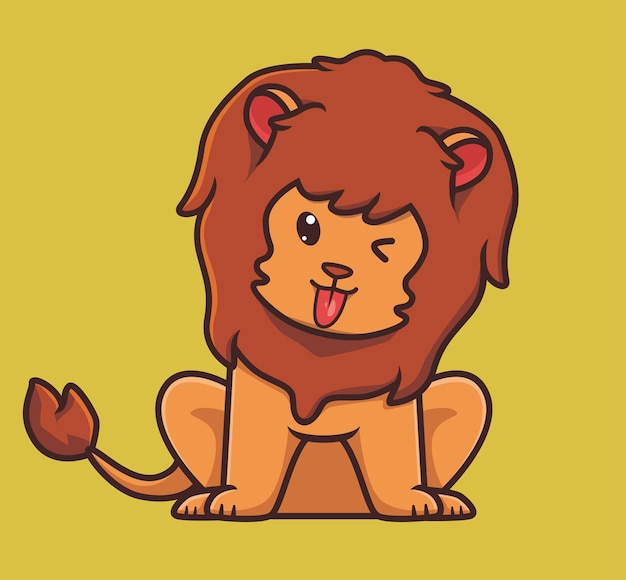 Cute teasing lion cartoon animal nature concept Isolated illustration Flat Style Sticker