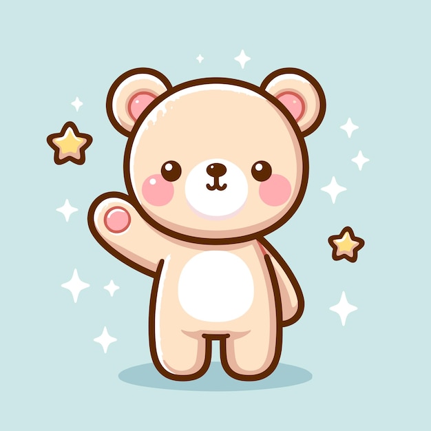 cute teddy bear waving hand cartoon icon illustration