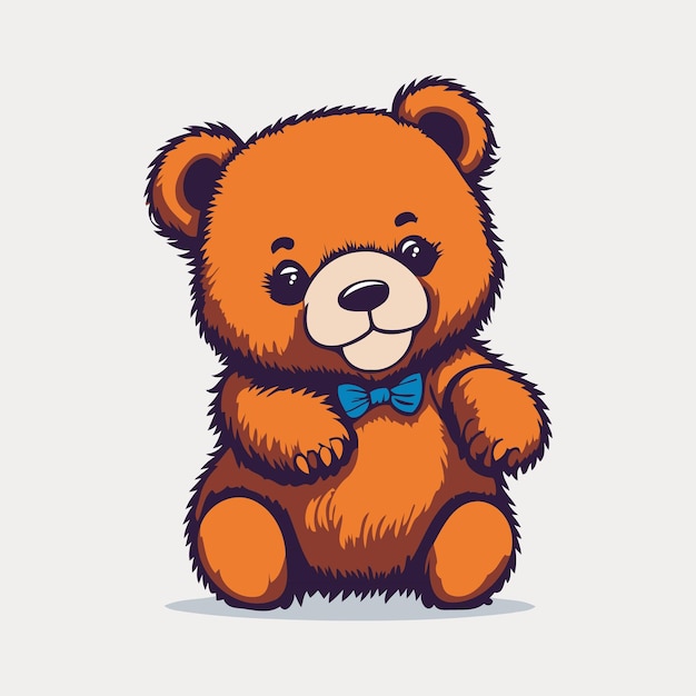 Cute Teddy Bear with Blue Bow Tie Cartoon Style illustration